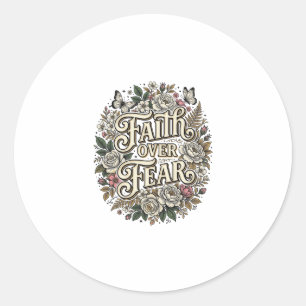 Faith Over Fear Vintage Floral Butterfly Classic Round Sticker