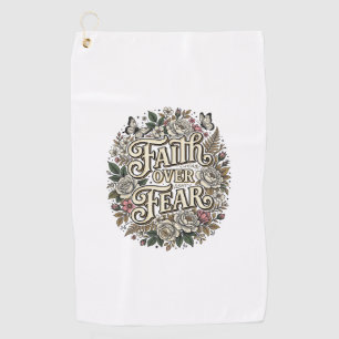 Faith Over Fear Vintage Floral Butterfly Golf Towel