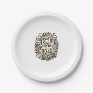 Faith Over Fear Vintage Floral Butterfly Paper Plate