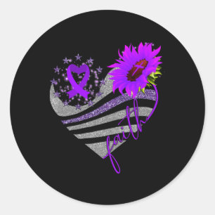 Faith Overdose Awareness Sunflower Heart Ribbon Pu Classic Round Sticker
