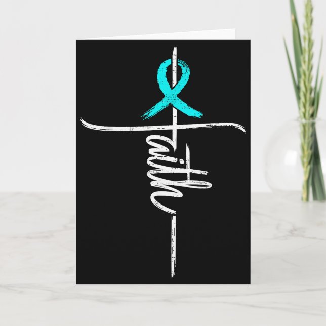 Faith Pcos Awareness Cross Christian Ribbon Teal S Card (Front)
