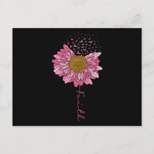 Faith Pink Flower Breast Cancer Awareness Invitation Postcard