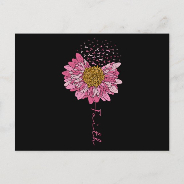 Faith Pink Flower Breast Cancer Awareness Invitation Postcard (Front)