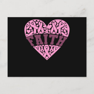 Faith Pink Heart Breast Cancer Awareness Announcement Postcard