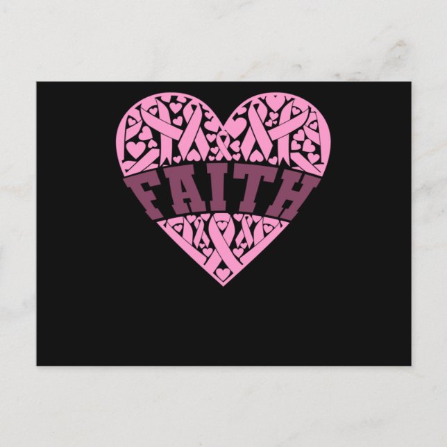 Faith Pink Heart Breast Cancer Awareness Announcement Postcard (Front)