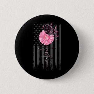 Faith Pink Ribbon Daisy Flower American Flag Breas 6 Cm Round Badge
