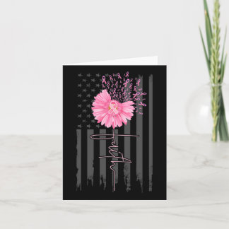 Faith Pink Ribbon Daisy Flower American Flag Breas Card