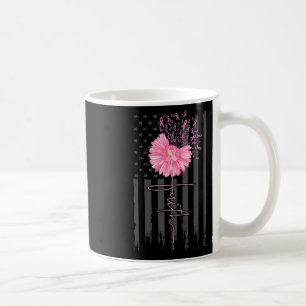Faith Pink Ribbon Daisy Flower American Flag Breas Coffee Mug