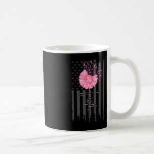 Faith Pink Ribbon Daisy Flower American Flag Breas Coffee Mug