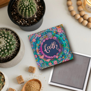 Faith Pretty Fun Blue Floral Inspirivity Magnet