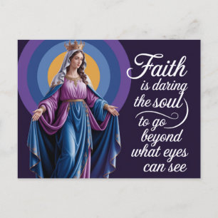 Faith Quote with Mary Purple Background Postcard