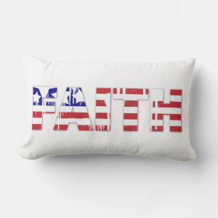 Faith Red White Blue American Flag July 4th Lumbar Cushion