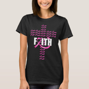 Faith Ribbon Christian Cross Breast Cancer Awarene T-Shirt