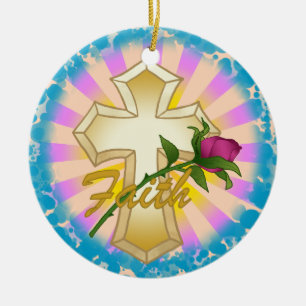 Faith Rose Christian Cross Ornament