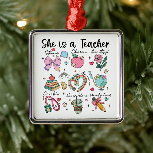 Faith She is a Teacher Gift Metal Ornament (Tree)
