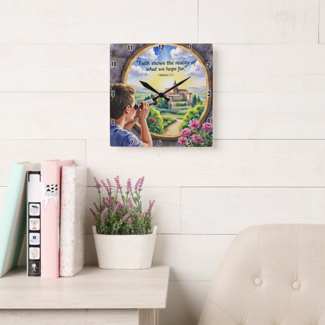 Faith shows the reality of what we hope for square wall clock (Reading Room)