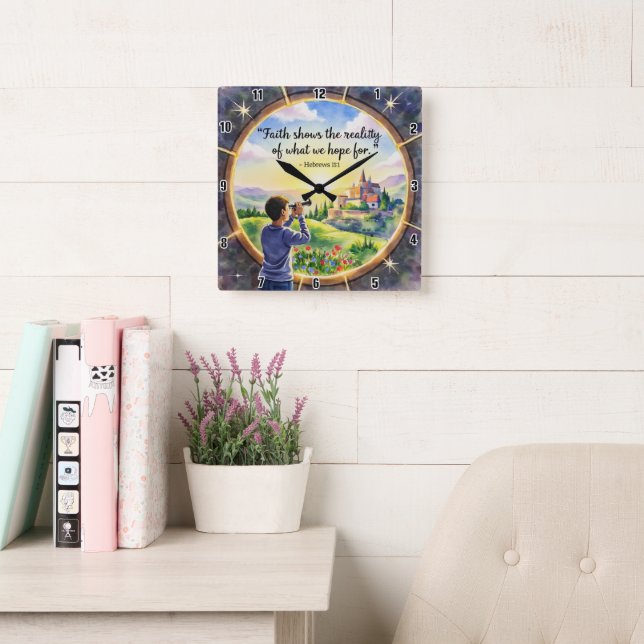 Faith shows the reality of what we hope for square wall clock (Reading Room)