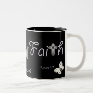 Faith Silver Cross & Butterflies gotGod316.com Two-Tone Coffee Mug