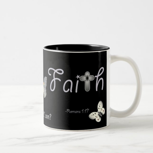 Faith Silver Cross & Butterflies gotGod316.com Two-Tone Coffee Mug (Right)