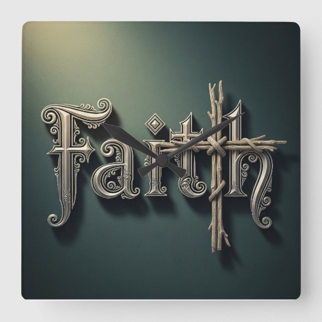 Faith Square Acrylic Wall Clock -Religious decor (Front)