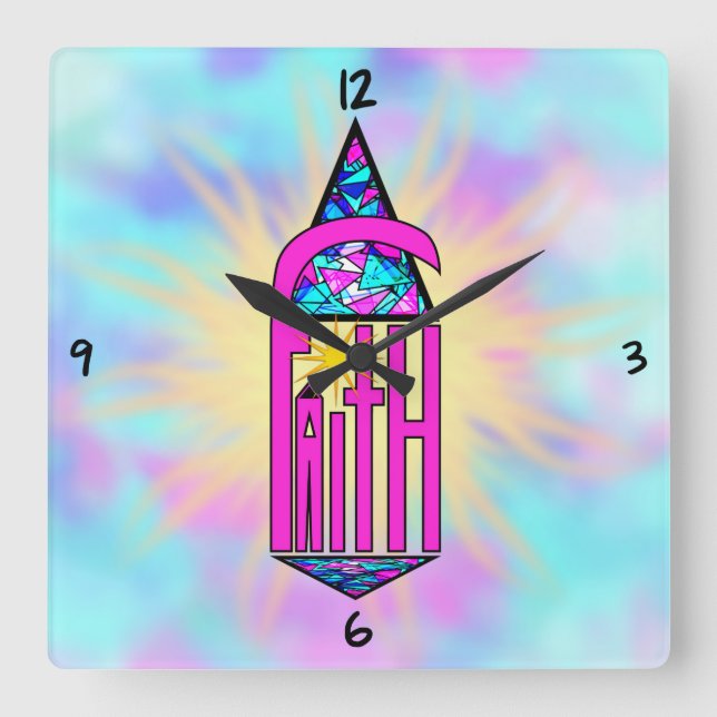 Faith ~ Steeple Square Wall Clock (Front)