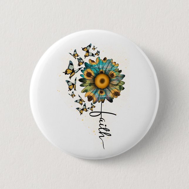 Faith Sunflowers Butterflies Christian Religious   6 Cm Round Badge (Front)