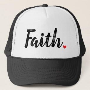 FAITH texture letters with red HEART Trucker Hat