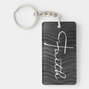 Faith Typography Christian Black and White Modern Key Ring