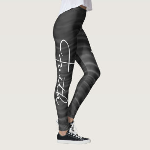 Faith Typography Christian Black and White Modern Leggings