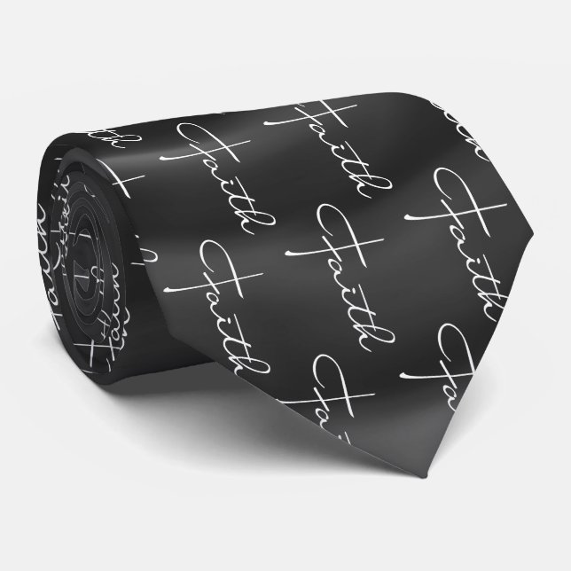 Faith Typography Christian Black and White Modern Tie (Rolled)