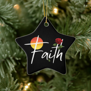 Faith Typography With Roses Ceramic Ornament