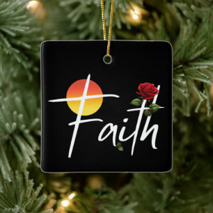 Faith Typography With Roses Ceramic Ornament