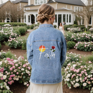 Faith Typography With Roses Denim Jacket