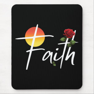 Faith Typography With Roses Mouse Pad