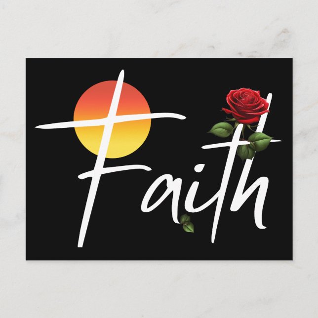 Faith Typography With Roses Postcard (Front)