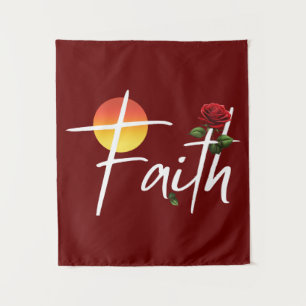 Faith Typography With Roses Tapestry