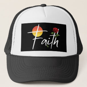 Faith Typography With Roses Trucker Hat
