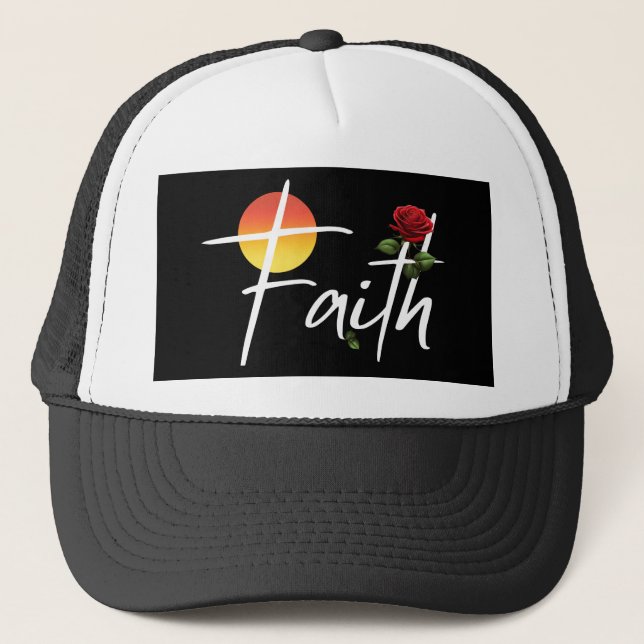 Faith Typography With Roses Trucker Hat (Front)