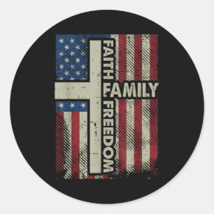 Faith Us Flag Christian Religious God Jesus Men Wo Classic Round Sticker