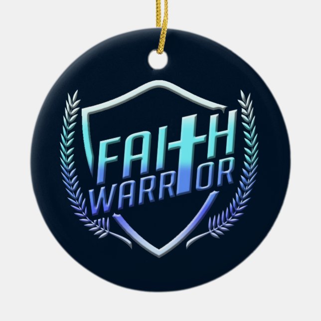 Faith Warrior Christian Blue Purple Ombre Ceramic Ornament (Front)