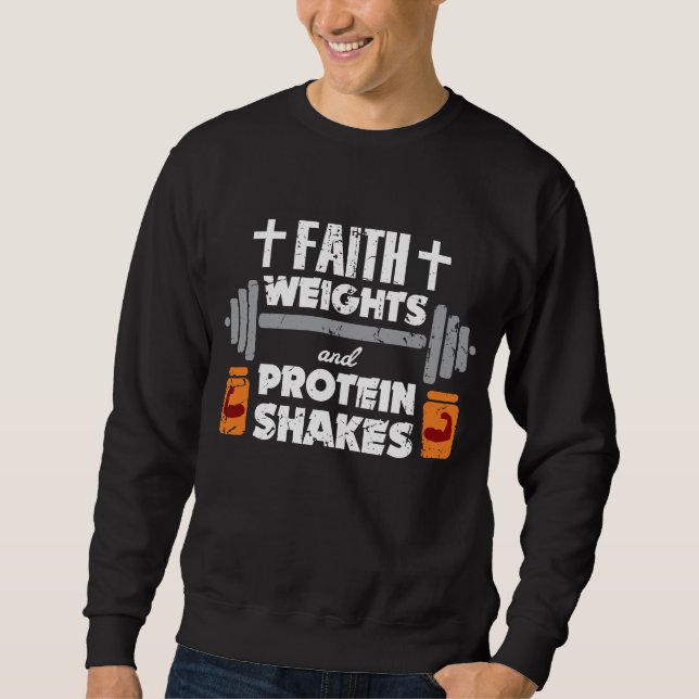 Faith Weights Christian Gym Humour Exercise Sweatshirt (Front)