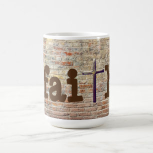 Faith with Cross on a Brick Wall Art Mug Cup