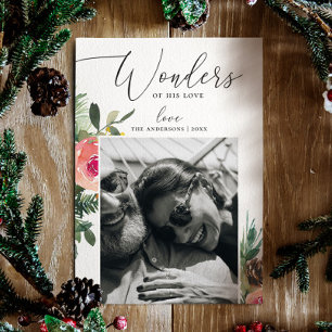 Faith Wonders of His Love Florals Christmas Photo Holiday Card