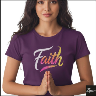 Faith Word Neon Glossy Feather Script T-Shirt