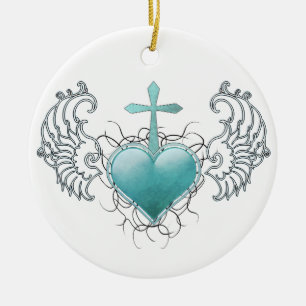 Faithful Crystal Blue Heart Ceramic Tree Decoration