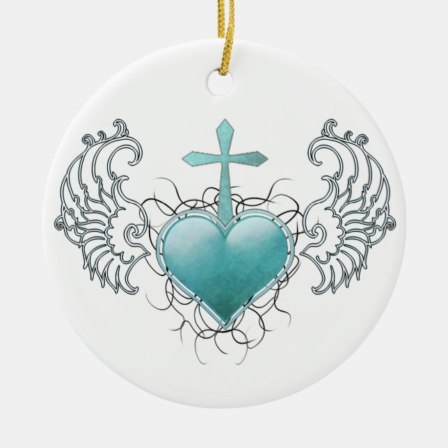 Faithful Crystal Blue Heart Ceramic Tree Decoration (Front)