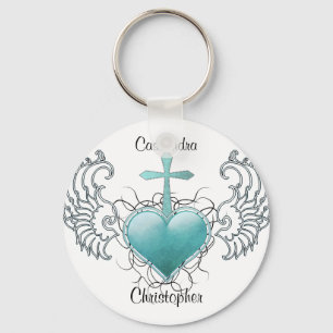 Faithful Crystal Blue Heart Key Ring