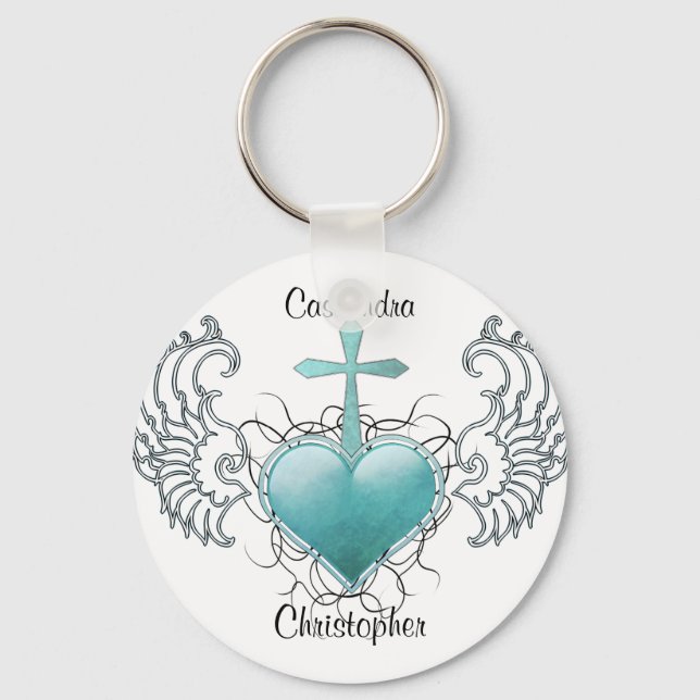 Faithful Crystal Blue Heart Key Ring (Front)