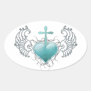 Faithful Crystal Blue Heart Oval Sticker