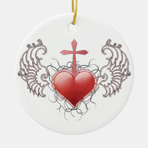 Faithful Crystal red Heart Ceramic Ornament